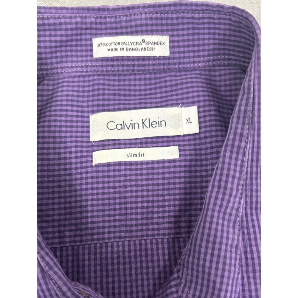 Calvin Klein Men's Button Down Shirt XL Slim Fit Purple Gingham Check PC728 - Picture 3 of 7